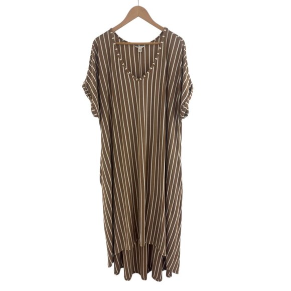 Caato Tan White Striped V-Neck High-Low Maxi Dress w/Pockets Size 22/24W 3X Plus - Picture 9 of 9
